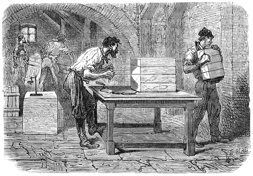 Les merveilles de l industrie 1873  Coupe d un pain de savon de Marseille en barres au moyen d un fil de fer