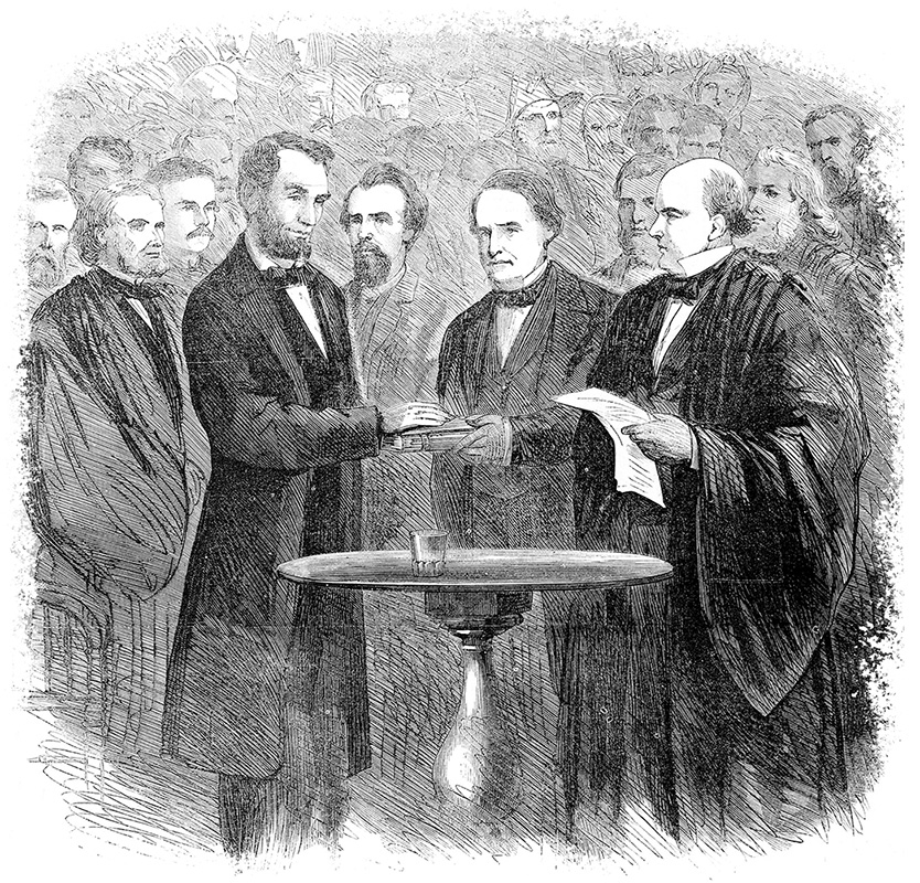 Lincoln taking the oath at his second inauguration